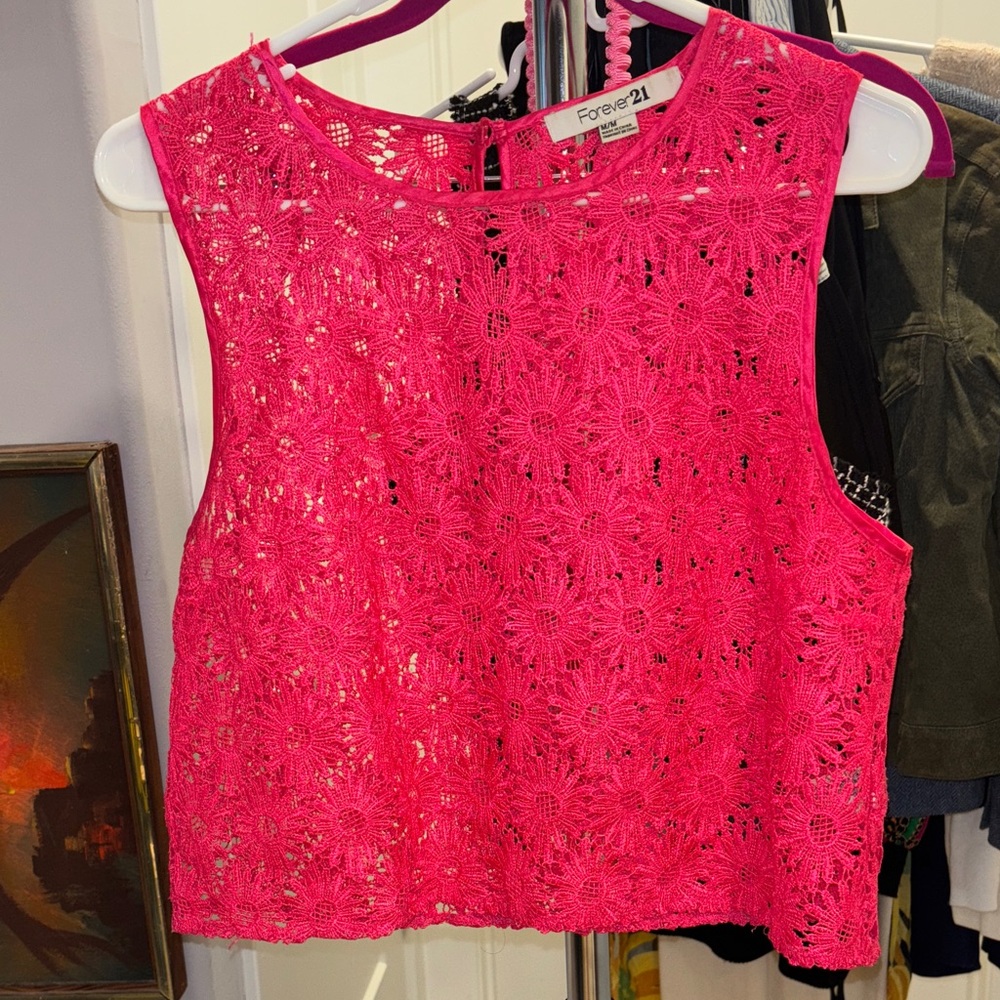 Forever 21 Fuchsia Lace Tank Top